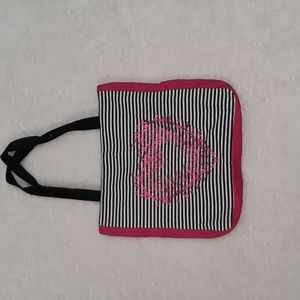 Disney Kids Pink Black and White Striped Bag With Pink Heart and Velcro Closure